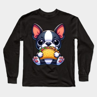 Boston Terrier Eating Taco Long Sleeve T-Shirt